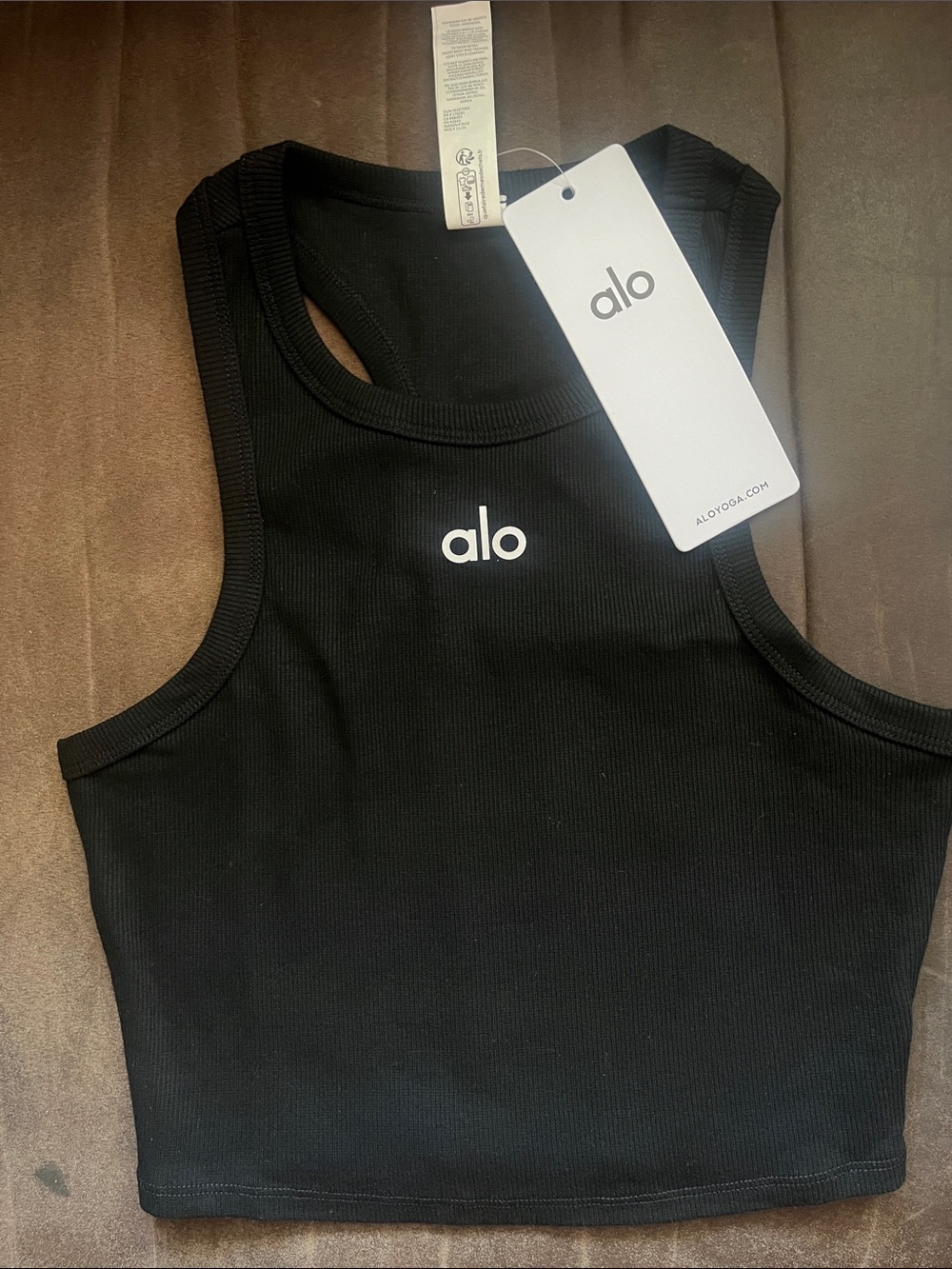 ALO Yoga Black Ribbed Racerback Crop Tank Top